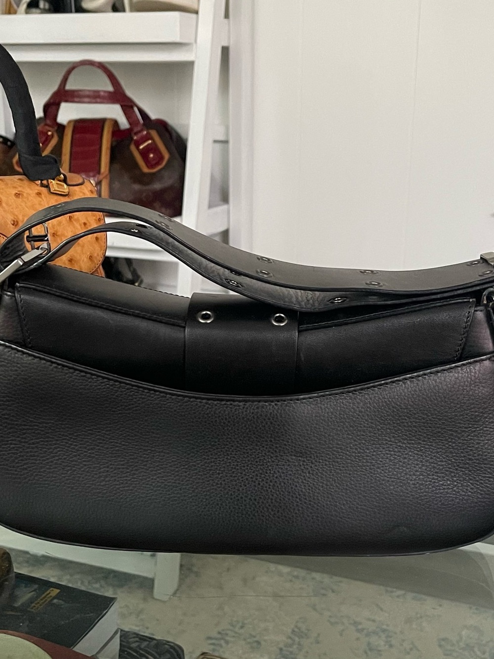 Christian Dior Street Chic Black Leather Saddle Bag with Silver Dior Plaque - Picture 2 of 11
